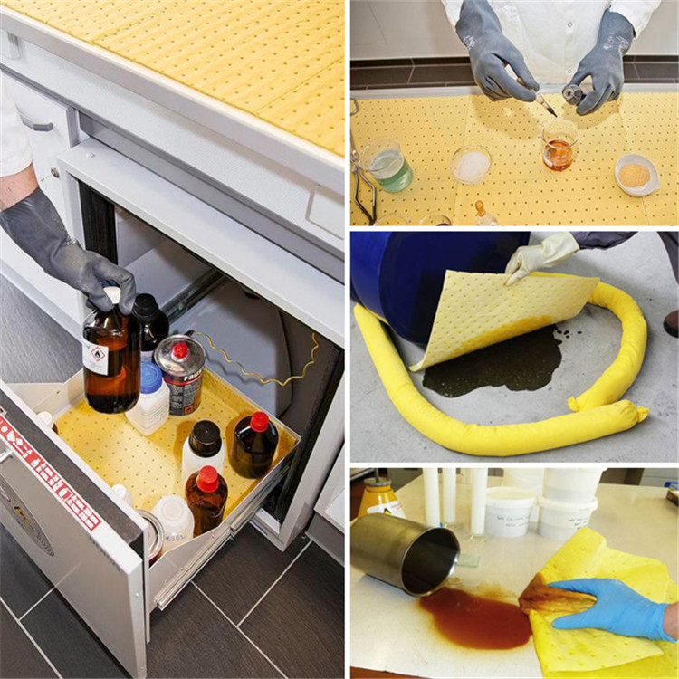 Calcetín absorbente de materiales peligrosos liguidos solidificantes de rápida absorción de aceite en el derrame de la mesa de laboratorio